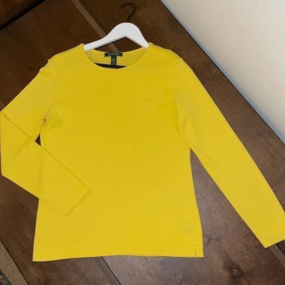 Lauren Ralph Lauren Yellow signature Logo Long Sleeve Crew T Shirt Sz. L - Picture 3 of 6